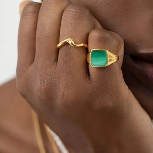Missoma x Lucy Williams Malachite Square Gold Signet Ring